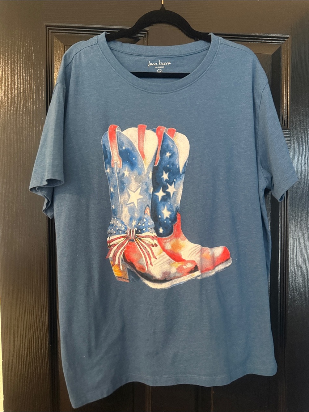 Ocean Blue Women’s Tee with Patriotic Cowboy Boots